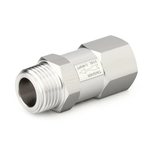 TAISHER 316L stainless steel 1/4 in NPT male to 1/4 in NPT female check valve for backflow prevention