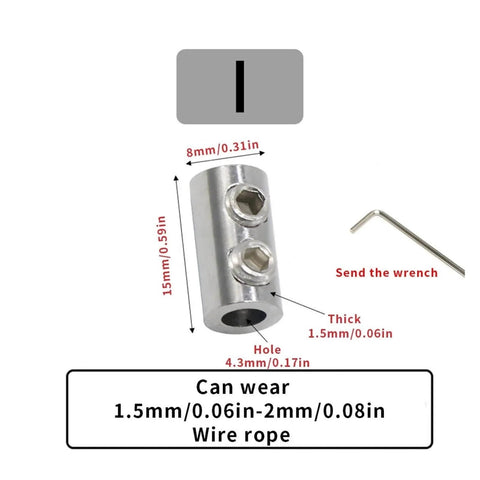 Heavy Duty Steel Wire Cable Clamps With Double Hole Thread Locker For 1.5mm To 2mm Wire Rope Copper Clips, includes wrench