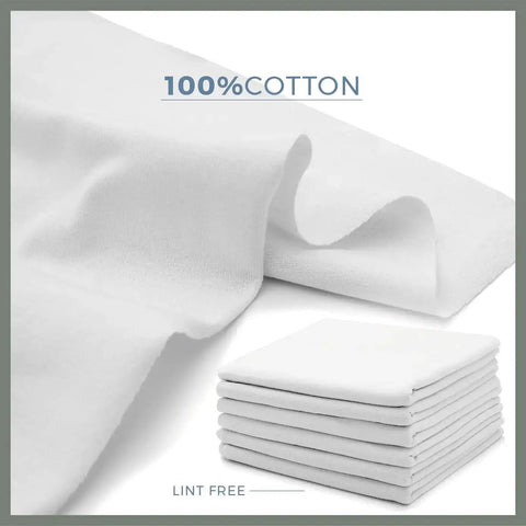 Stack of lint-free cotton cloth rags for staining wood and cast iron, painting, dusting and cleaning, soft 100 percent jersey knit cotton.
