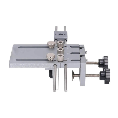 Self Centering Dowel Jig For Precision Woodworking Quick Release Dowel Guide Tool For Accurate Drilling Of Straight Holes Biscuit Joiner Set With 3 In 1 Panel Assemblies And 600mm Extended Positioning Rod, featuring metal clamps and guides for woodworking.