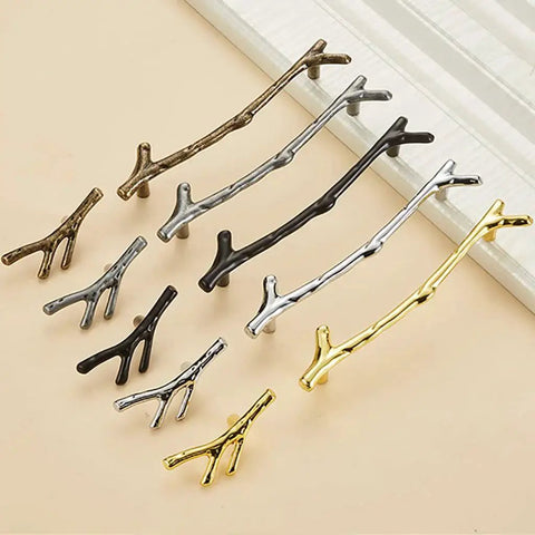 Large Vintage Tree Twig Branch Cabinet Knobs 4 Pack Zinc Alloy Drawer Pull Handles in various colors and sizes
