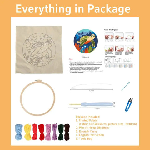 Abstract Colorful Tree Punch Needle Kit For Beginners with hoop, yarn, printed pattern, and English guide, 20x20 cm embroidery set.