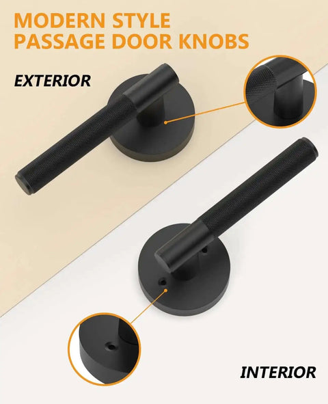 One Pack Keyless Passage Door Handle Lever For Indoor Use Heavy Duty Black Interior Door Hardware exterior and interior view