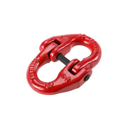 Red G80 alloy steel hammerlock coupling link, 5/16 inch, heavy duty design, for towing and lifting, 4400 pounds working load limit.