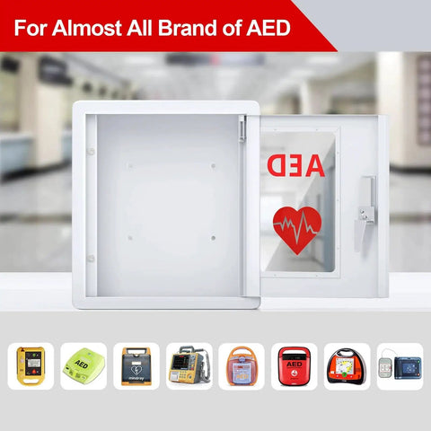 Universal Wall Mounted AED Cabinet Fits All Brand Defibrillators With Clear Window And Red AED Label Easy Install Durable Steel Housing