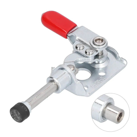 40 Kg Holding Capacity Quick Release Welding Clamp Testing Jig Accessories For Machine Welding Fixture Pro Grade Ideal For Welders Carpenters Repairers And DIY Enthusiasts Fast Reliable Stable Clamping, stainless steel body with red handle close-up view