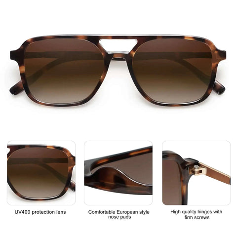Retro Aviator Sunglasses For Women And Men Unisex Trendy Shades With Tortoise Frame And Brown Gradient Lenses UV400 Protection SJ2202 Classic Sun Glasses
