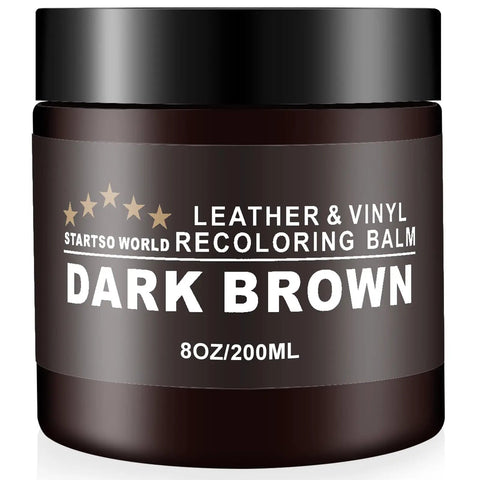 Dark Brown Leather Recoloring Balm For Furniture Repair And Restoration Startso World Leather Dye And Color Restorer For Couches, 8oz jar.