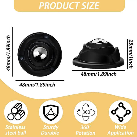Dimensions image of 1 Inch Self Adhesive Caster Wheels With Low Profile 360 Degree Swivel Stainless Steel Rollers For Furniture, Appliances, Storage And Mop Buckets, Each Wheel Supports Up To 28 Lbs, Black Finish, 4 Pack.