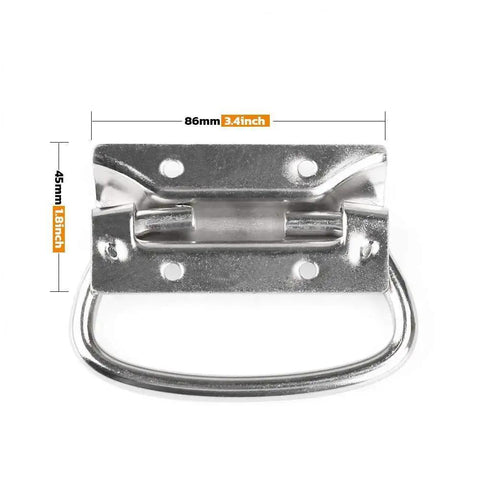 Front view of Stainless Steel Toolbox Pull Handles Set 4 Inch For Lifting Doors And Chest Covers Pack Of 2 Silver Durable Mounting