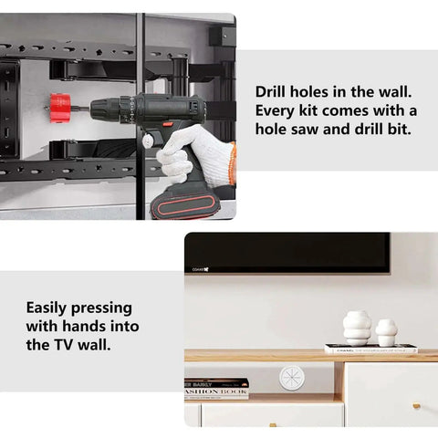 No More Cable Mess TV Cord Hider For Wall Mounted TV Kit With 4 Pass Throughs In Wall Cable Management Two And Three Eighths Inch