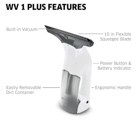 Kärcher WV 1 electric window vacuum squeegee, white handheld with built-in vacuum and 10-inch flexible blade