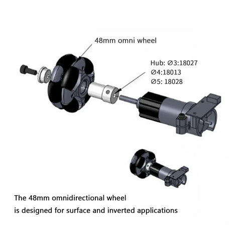 48mm omni directional wheel for robots with 2kg load, nylon robotic wheel with shaft couplings and screws, 360 degree rotatable