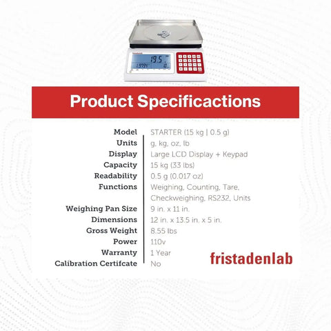 Industrial Counting Scale For Small Parts With 30 Kg 0.5 G Precision, Fast Piece Counter shown with red keypad and display.