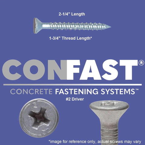 3/16 Inch By 2-1/4 Inch Concrete Screws Set With 410 Stainless Steel Self-Tapping Hex Head And Diamond Point, Includes Concrete Drill Bit
