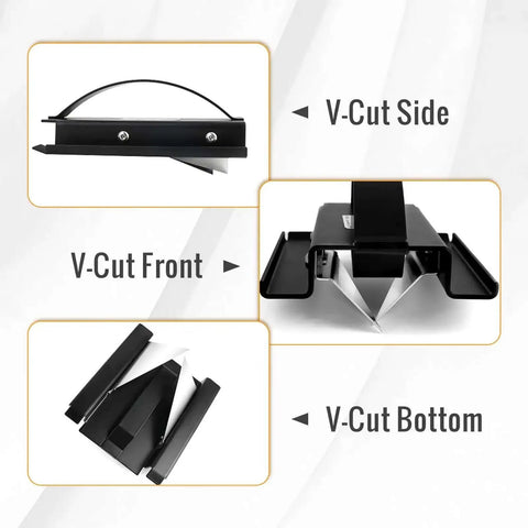1 Inch V Groove Duct Board Cutter for HVAC Pros showing V-Cut side, front, and bottom with heavy duty steel sled frame.