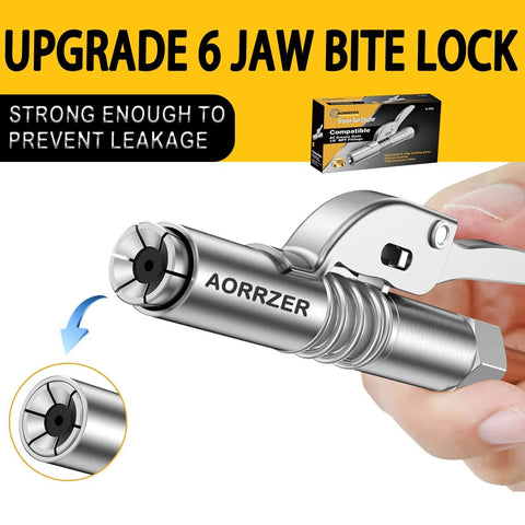 AORRZER grease gun coupler, 2-pack, chrome lock-on fitting for 1/8" NPT grease guns, 12000 PSI high-pressure
