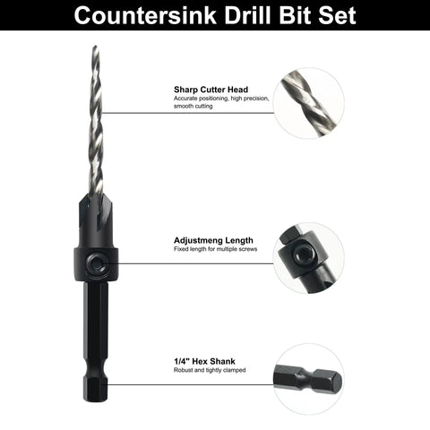 Image of a single drill bit from the Three Piece Countersink Drill Bit Set For Woodworking And Carpentry With M2 HSS Tapered Bits, showing features.