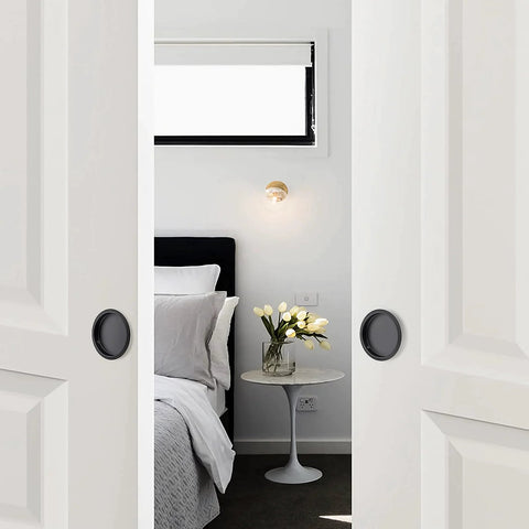 2 Pack Sliding Closet Door Finger Pulls Black Finish Just Snap In Installation No Nails Needed Fits Two And One Eighth Inch Holes in use