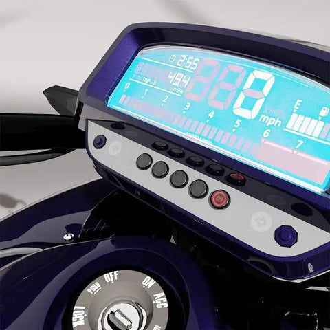 Digital dashboard display with blue LED, featuring 180 Changeable Symbols LED Indicator Light 12V-24V IP67 Waterproof, DIY ready for vehicles.
