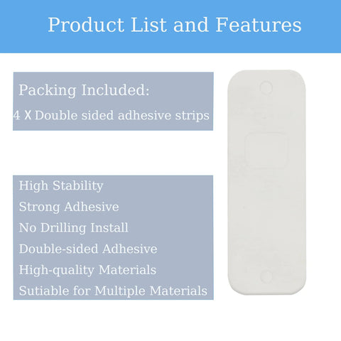 Heavy Duty Double Sided Adhesive Strips For Video Doorbells 4 Pack Mounting Tape displayed with features list
