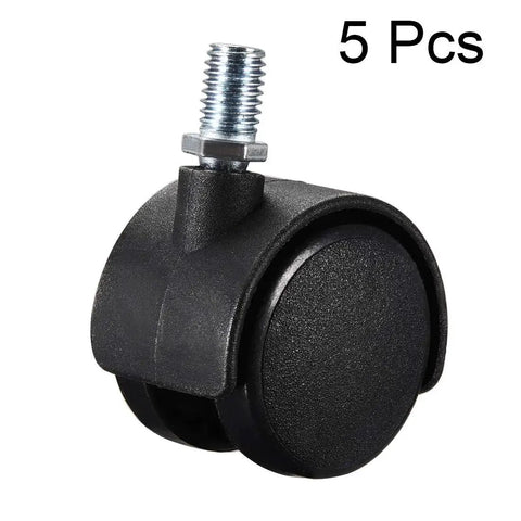 Twin Wheel Nylon Swivel Furniture Caster Set With 1.5 Inch Wheels And M10 X 15mm Threaded Stem Brakes, Non Marking Black Casters, 33lb Capacity Per Wheel, 5 Piece Furniture Caster Set For Smooth Rolling And Stability, single black caster with threaded stem