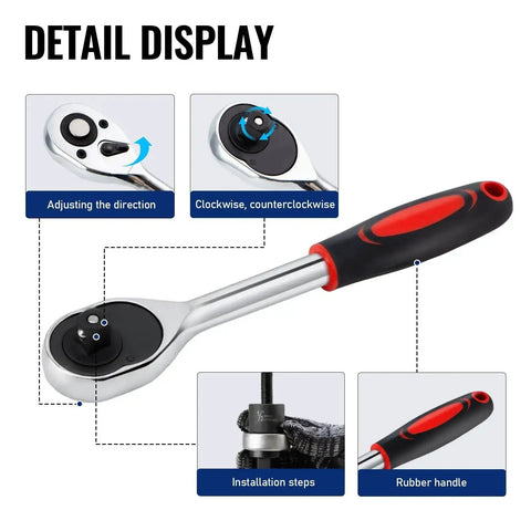 Close-up of ratchet handle for Ratchet Knockout Hole Punch Kit 1/2 To 2 Inch Slug-Buster Conduit Cutter Set with ergonomic design details.