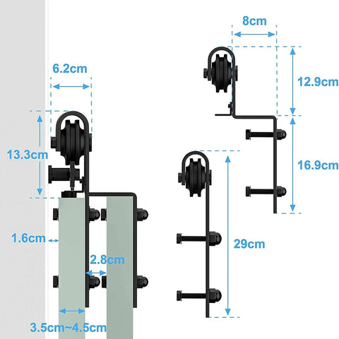 Diagram of Beefy Barn Door Track Hardware Kit For Single Or Double Doors Bypass Sliding System With Ceiling Mount.