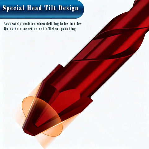 Close-up of Red 10 Piece Crooked Head Eccentric Drill Bit Set For Porcelain Tile And Concrete Pro Grade Great For Glass Brick