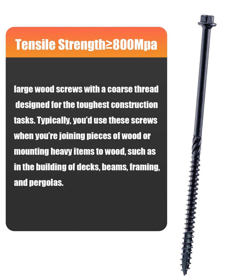 Structural Lag Screws 6 Inch 50 Pack Size 14 Black Timber Screws Built To Last Heavy Duty Rust Resistant Hex Head Outdoor Wood Screws