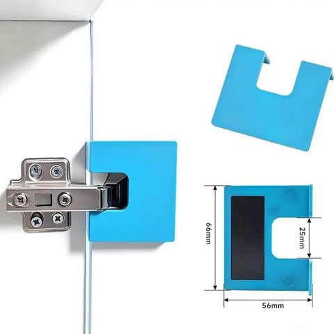 Door Hinge Jig Kit That Works Like A Charm For Precise Installations With Magnetic Alignment, Easy Fast Setup, shown in blue plastic.