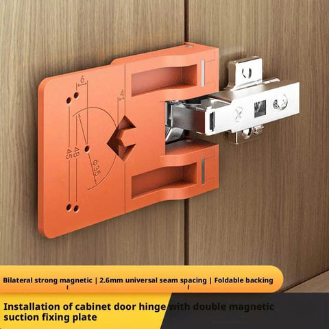 Magnetic Cabinet Door Hinge Spacer And Jig For Quick Alignment 2.6mm Gap Tool installed on wooden cabinet door