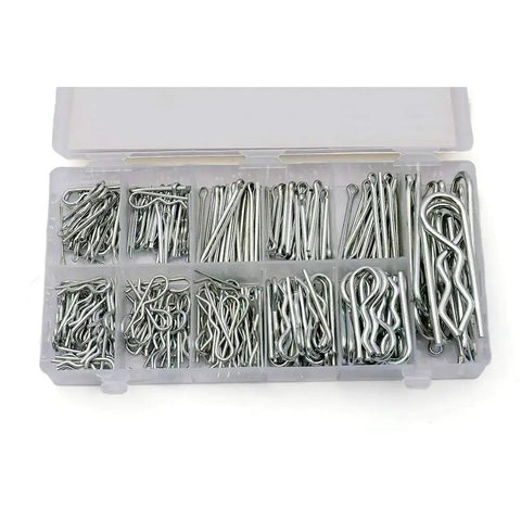 250 Piece Cotter Pin And Hairpin Assortment Kit With Zinc Plated Steel Pins And R Clips Includes Common Sizes Like 1.6x25mm Through 4x60mm Cotter Pins And Multiple R Clip Sizes For Quick Gear Fixes in storage box