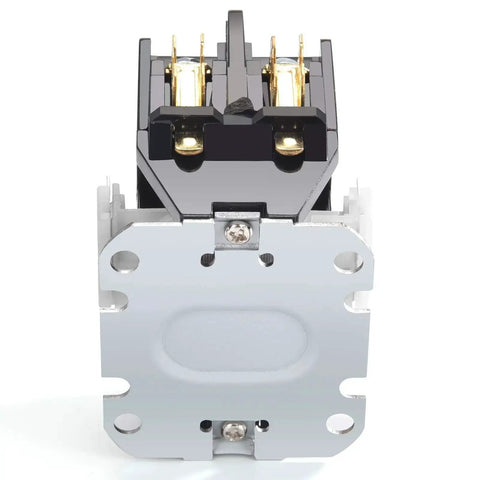 Front view of Two Pole 30 Amp 24 Volt HVAC Contactor for condenser and compressor 24VAC coil with durable flame retardant housing.