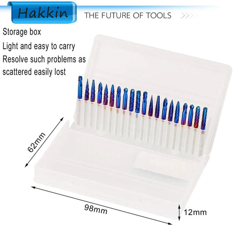 Pro Grade Carbide Rotary Burrs Set 20 Piece With 1 Eighth Inch Shank Nano Blue Coated Ball Nose End Mills in open box