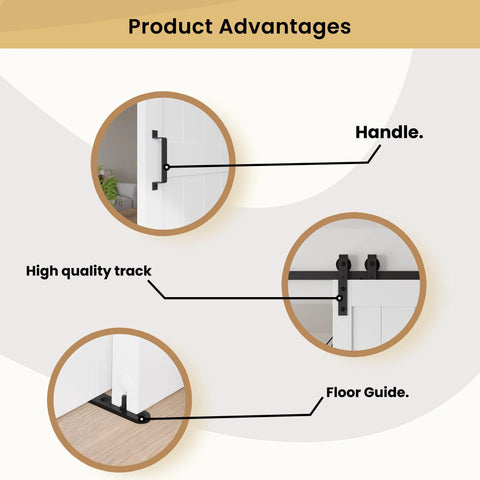 38 Inch By 84 Inch Bypass Barn Door With 6.6 Ft Track Hardware Kit Included, H Shape Solid Core MDF Build, Waterproof PVC