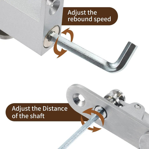 Close-up of Heavy Duty Self Closing Door Pivot Hinges for Wood Doors with adjustable hidden pivot system in stainless steel.