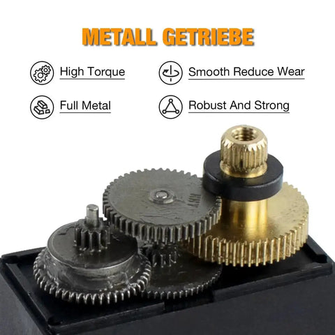Close-up of metal gears from the MG995 Digital RC Servo Motors Set Four Pack With Metal Gears High Speed Torque For Smart Cars Robots Boats
