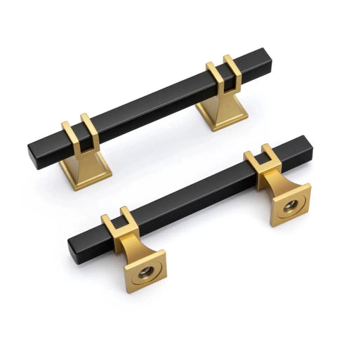 10 Pack Black And Gold Cabinet Pulls 5 1/16 Inch Overall Length With 3 Inch Center Hole Stainless Steel Grips And Zinc Alloy Base