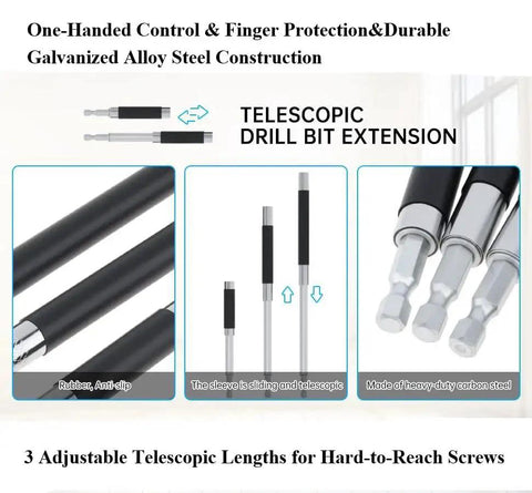 ChgImposs 3pc telescopic magnetic drill bit extension set with rubber anti-slip grips and carbon steel tips