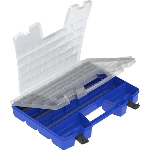Multi Compartment Hardware And Crafts Portable Organizer Storage Case With Sturdy Handle Stands Upright or Lays Flat