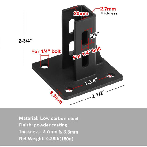 Six Piece Black Floor Mount Base Set For 2020 T Slot Aluminum Profiles Floor Flange Anchor Bracket Fits 20x20mm T Slot Profiles Low Carbon Steel Powder Coated Pre Punched Holes For One Quarter Inch Bolts