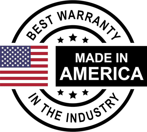 Made in America circular badge showing the U.S. flag and Best Warranty text around the edge