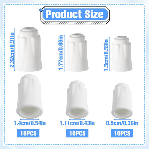 30 PCS White ceramic wire nuts, high-temp connectors, 3 sizes (large/medium/small) for 18-8/22-10/22-14 AWG.