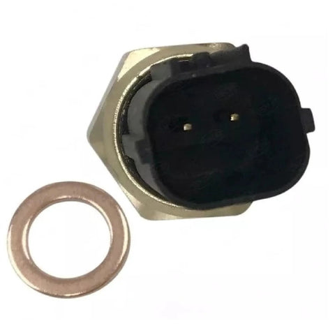 Engine coolant temperature sensor, Amazon brand, 2-pin, metal housing with black top, copper washer included