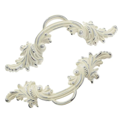 8 Pack 2.5 Inch Drawer Pull Handles Vintage Cabinet Knobs Shabby Chic European Style Antique Cream White With Silver Edge