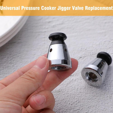 Universal pressure cooker jigger valve replacement, chrome metal with black caps, exhaust rod, set of two