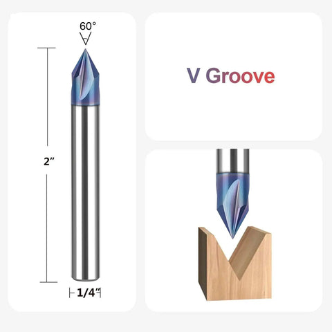 TAC Coated 60 Degree V Groove Router Bit With 4 Flutes And 1/4 Inch Shank Carbide Chamfer End Mill for CNC Carving and Chamfering