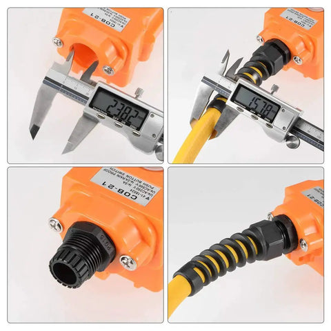 PG7 Cable Gland With Strain Relief Waterproof Nylon Plastic Connector for 3mm to 6.5mm Wire Diameter installed in orange electrical box