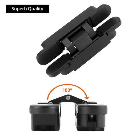 Sleek Hidden 6 Inch Adjustable Door Hinges 4 Pack Zinc Alloy With 180 Degree Swing Matte Black Finish close-up view